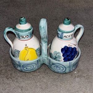 Vintage Hand-Painted Ceramic Oil and Vinegar Set